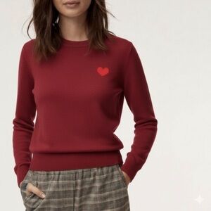 Sunday Best Burgundy Wool Blend Heart Sweater Size L